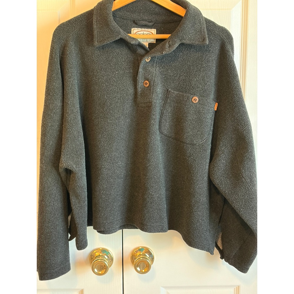 Oobe Made On Earth Fleece Pullover Charcoal Gray Quarter Button Top Large